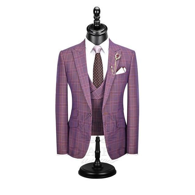 Elegant Fashion Plaid Slim Fit 3-delt Jakkesæt