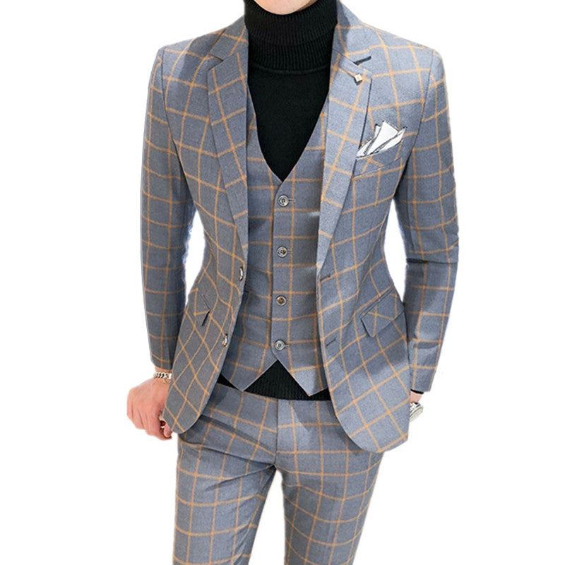 Jakkesæt Herre Luksus Business Formel Plaid Slim Fit Suit