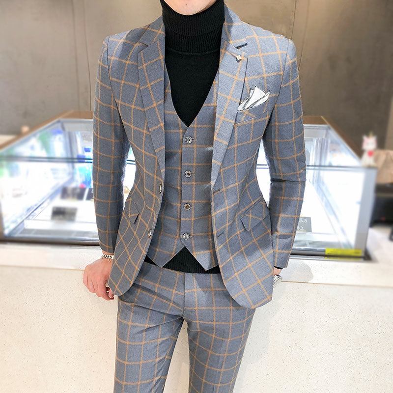 Jakkesæt Herre Luksus Business Formel Plaid Slim Fit Suit