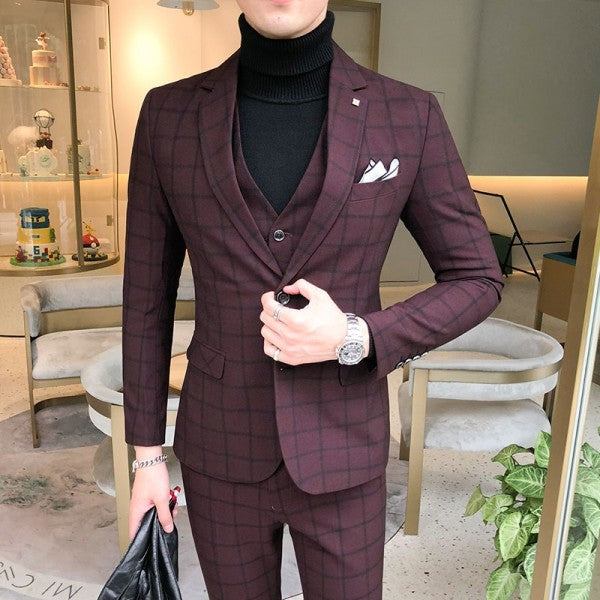 Jakkesæt Herre Luksus Business Formel Plaid Slim Fit Suit