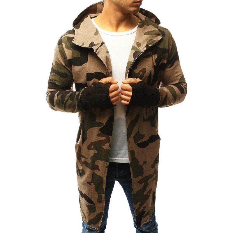 Herre Striktrøjer Cardigans Camouflage Hip Hop Hood Cardigan