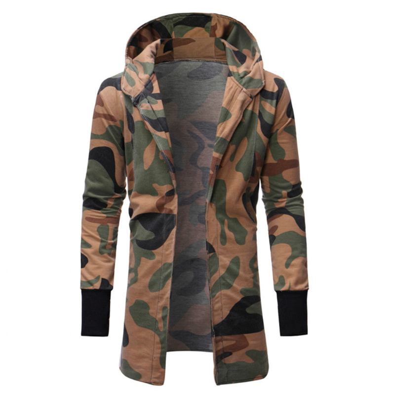 Herre Striktrøjer Cardigans Camouflage Hip Hop Hood Cardigan