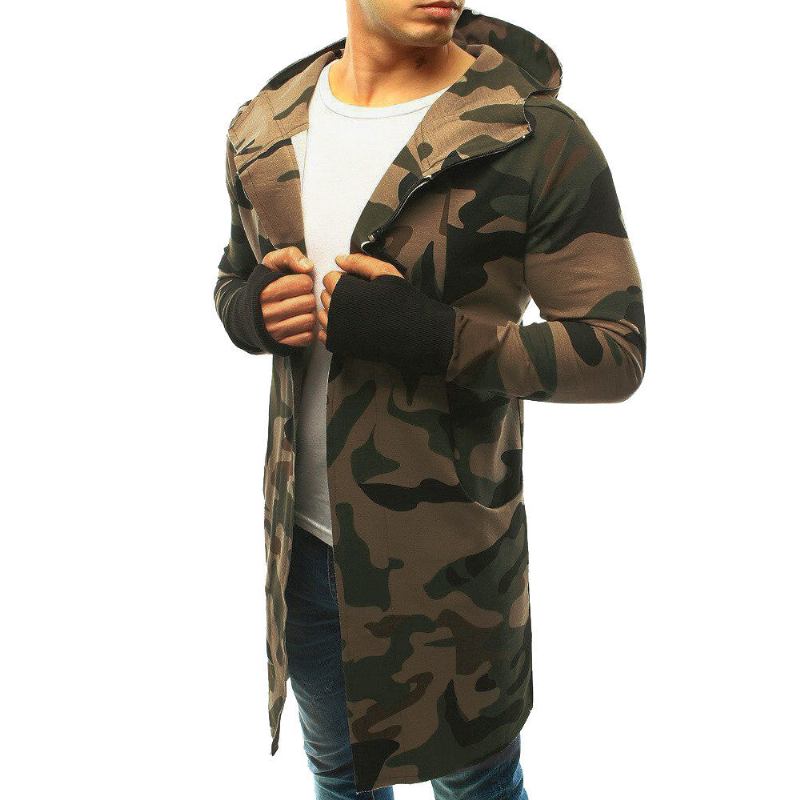 Herre Striktrøjer Cardigans Camouflage Hip Hop Hood Cardigan