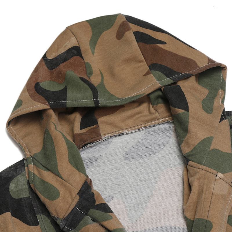 Herre Striktrøjer Cardigans Camouflage Hip Hop Hood Cardigan