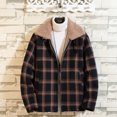 Herre Jakker Frakker Trendy Fleeceforing Flannel Plaid Jakke