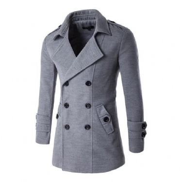 Herre Jakker Frakker Uldblandinger Double Breasted Peacoat