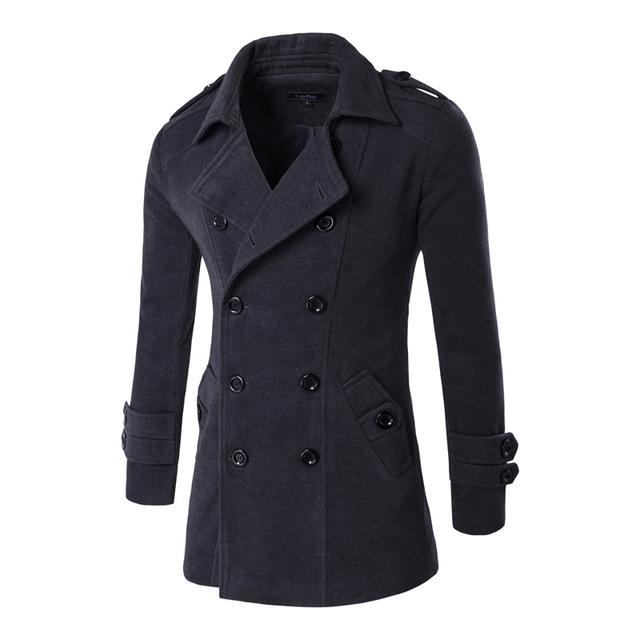 Herre Jakker Frakker Uldblandinger Double Breasted Peacoat