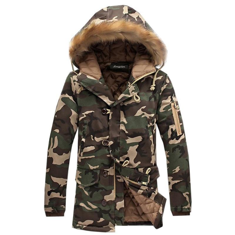 Herre Jakker Frakker Vinter Camouflage Fur Hood Parka