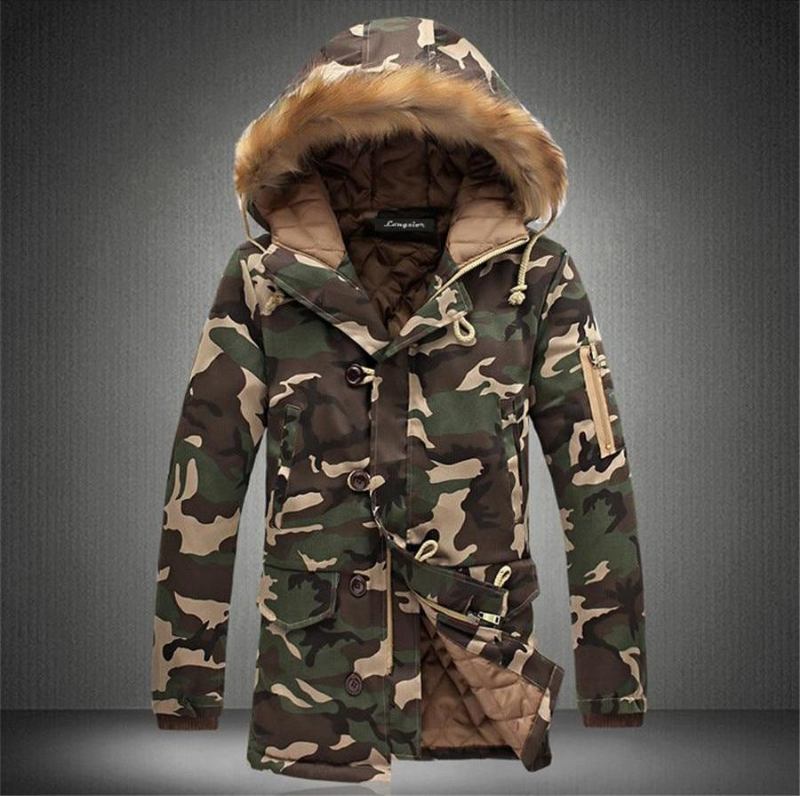 Herre Jakker Frakker Vinter Camouflage Fur Hood Parka