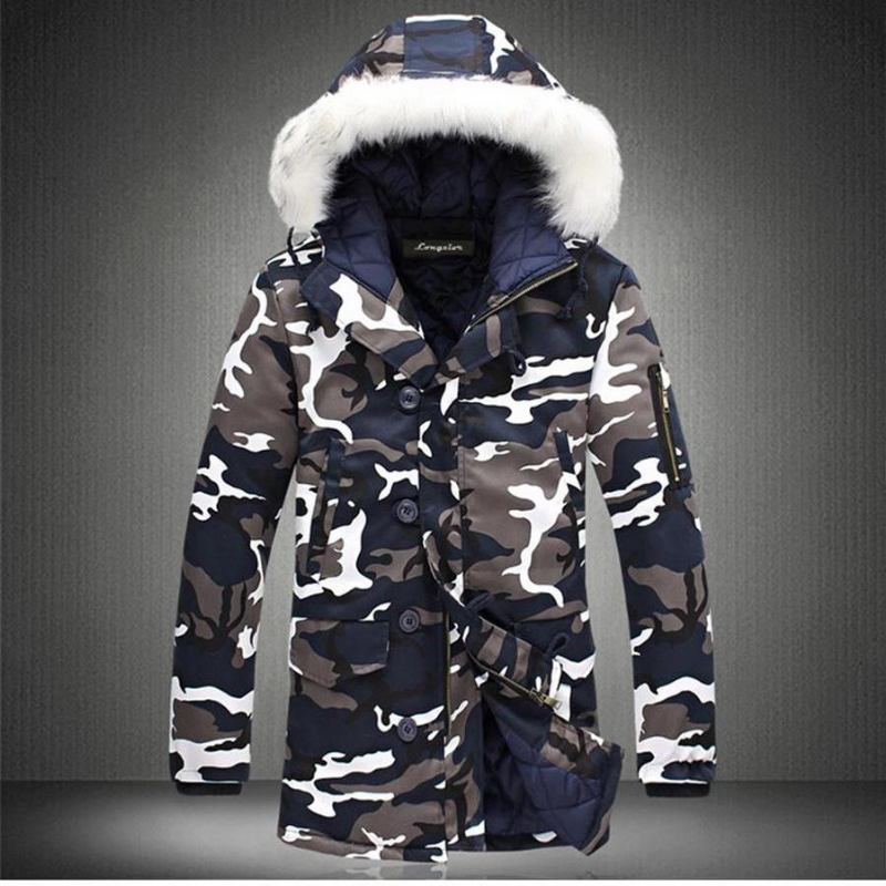 Herre Jakker Frakker Vinter Camouflage Fur Hood Parka