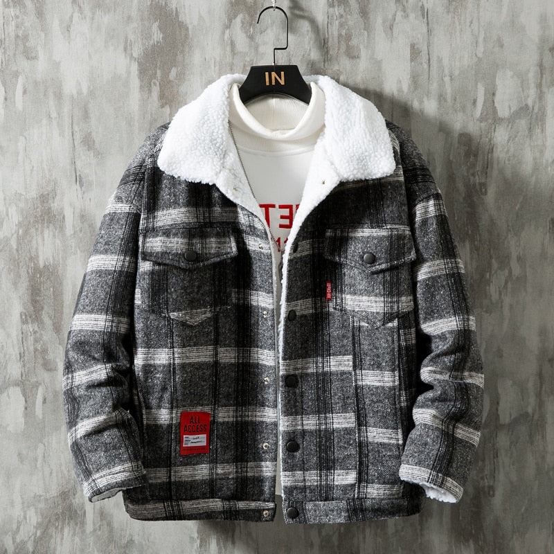 Herre Jakker Frakker Vinter Flannel Plaid Bomuldsjakke