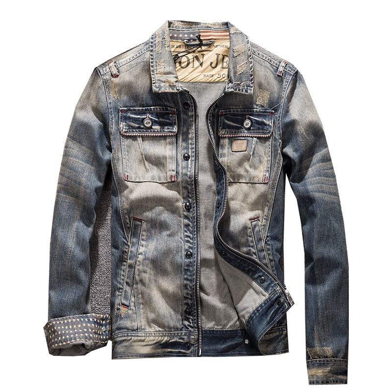 Denim Jakker Herre Amerikansk Trendy Cowboy Jeanjakke