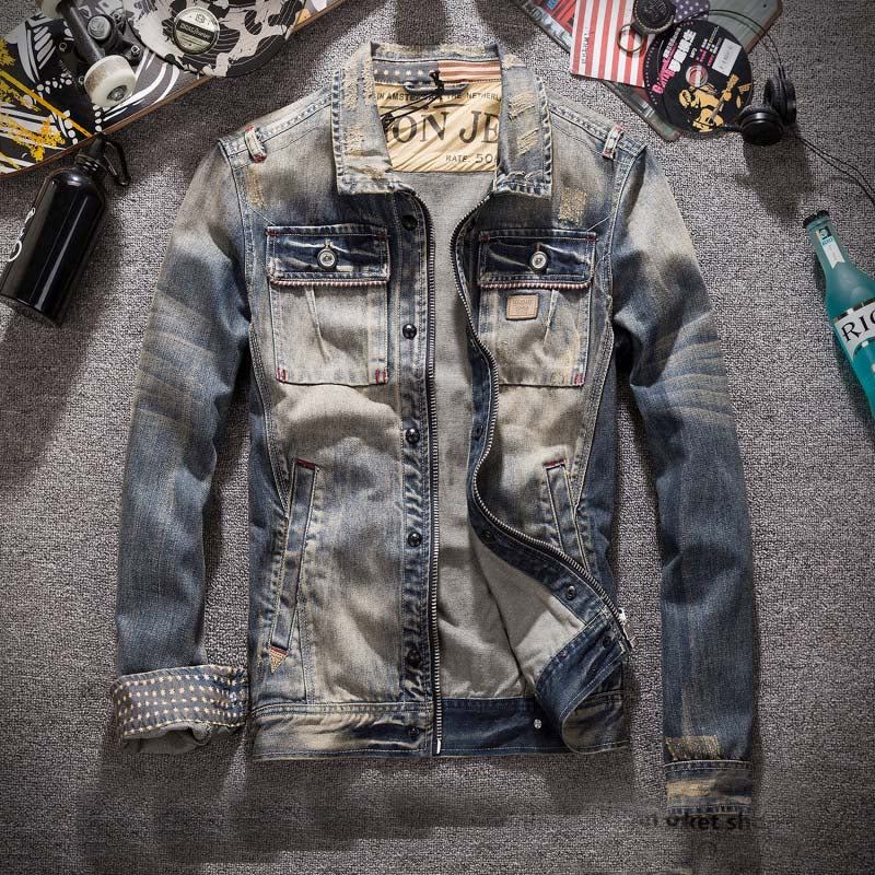 Denim Jakker Herre Amerikansk Trendy Cowboy Jeanjakke