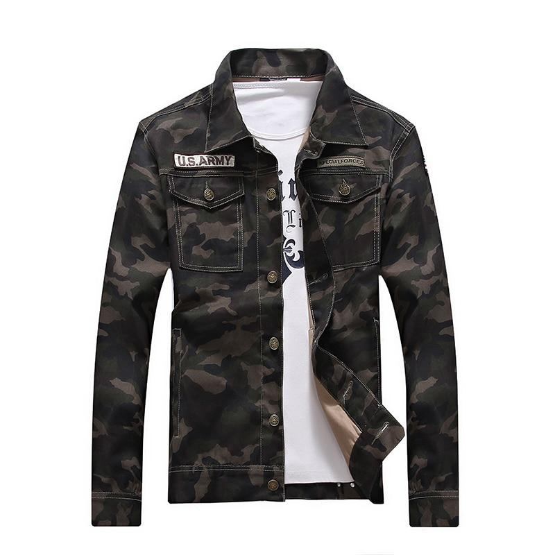 Denim Jakker Herre Denim Camouflage Windbreaker Overtøjsjakke