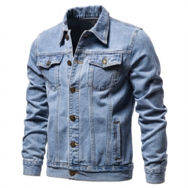 Denim Jakker Herre Denim Lapel Single Breasted Jeansjakke