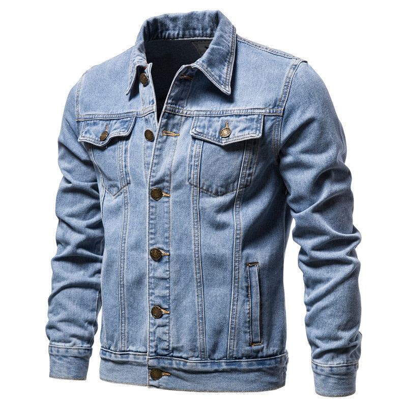 Denim Jakker Herre Denim Lapel Single Breasted Jeansjakke