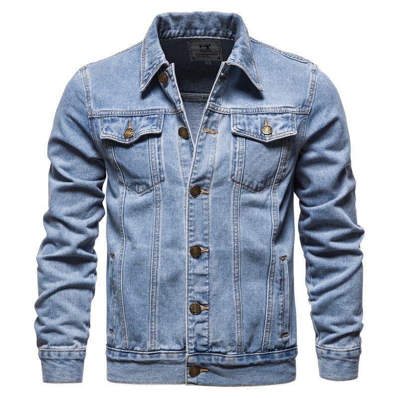 Denim Jakker Herre Denim Lapel Single Breasted Jeansjakke