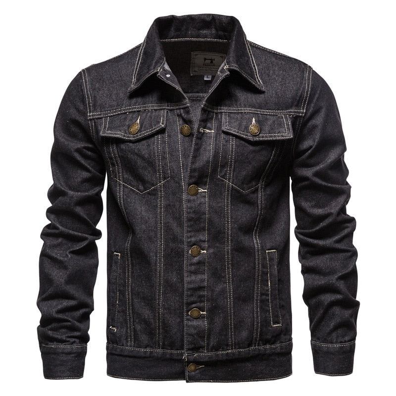 Denim Jakker Herre Denim Lapel Single Breasted Jeansjakke