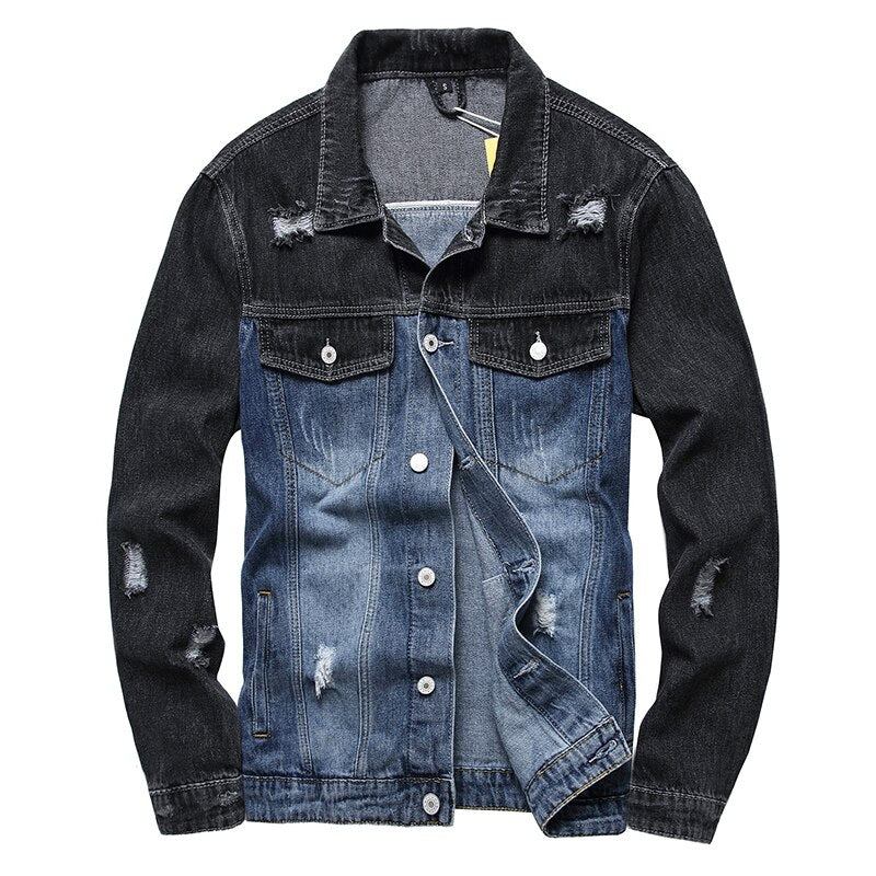 Denim Jakker Herre Patchwork Splejset Denimjakke