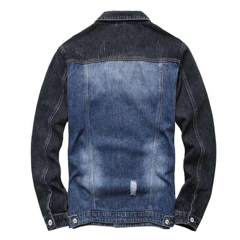 Denim Jakker Herre Patchwork Splejset Denimjakke