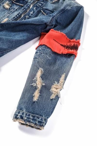 Denim Jakker Herre Ripped Ribbon Distressed Denimjakke