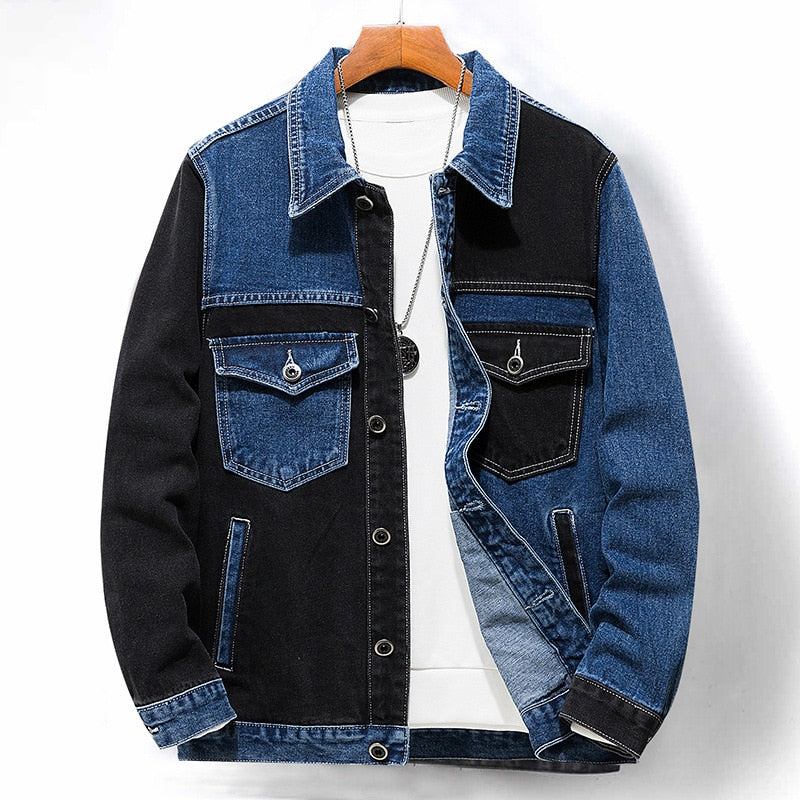 Denim Jakker Herre Stitching Cowboy Mode Jeansjakke