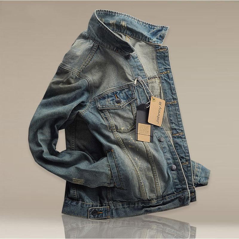 Herre Denim Jakker Casual Jeansjakke I Vasket Bomuld