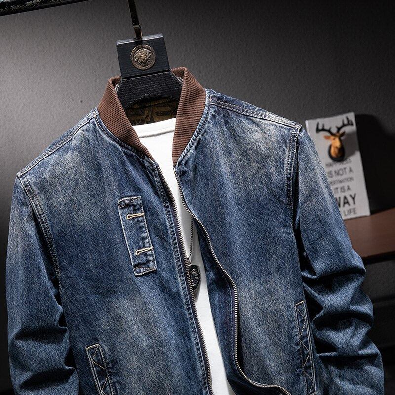 Herre Denim Jakker Efterår Denim Casual Pilot Bomber Jacket