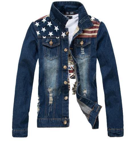 Herre Denim Jakker National Flag Denimjakke