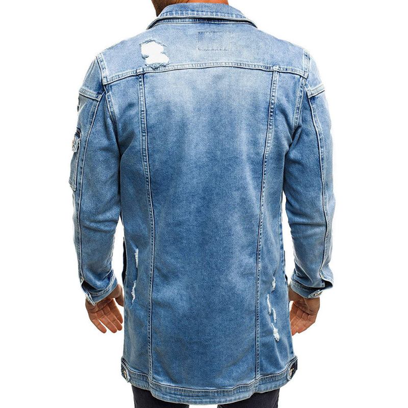 Herre Denim Jakker Stil Distressed Denim Street Lang Jakke