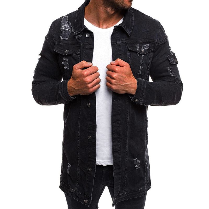 Herre Denim Jakker Stil Distressed Denim Street Lang Jakke