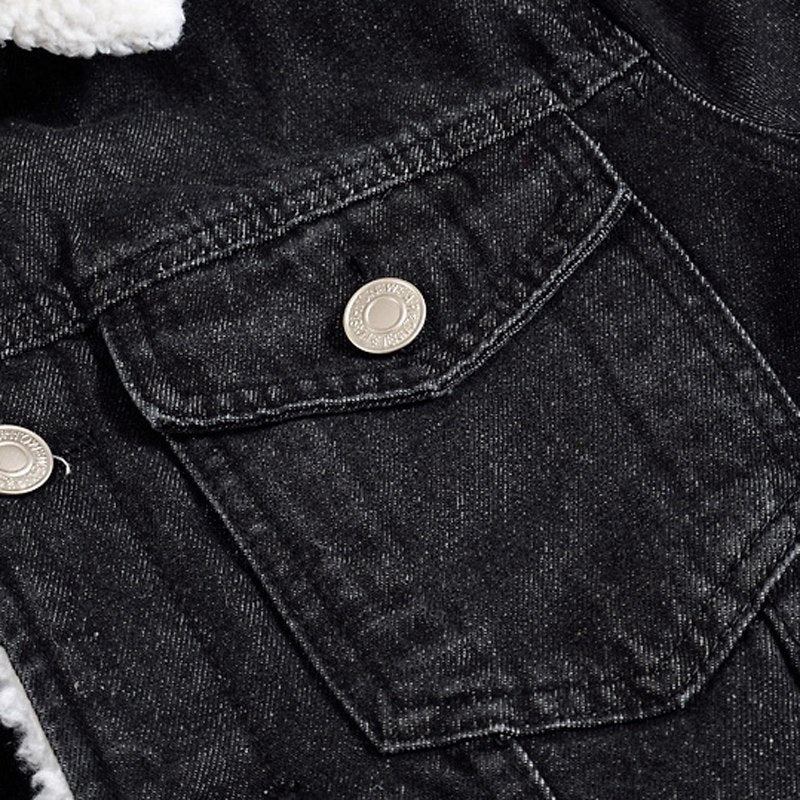 Herre Denim Jakker Vinter Tyk Fleece Jeansjakke