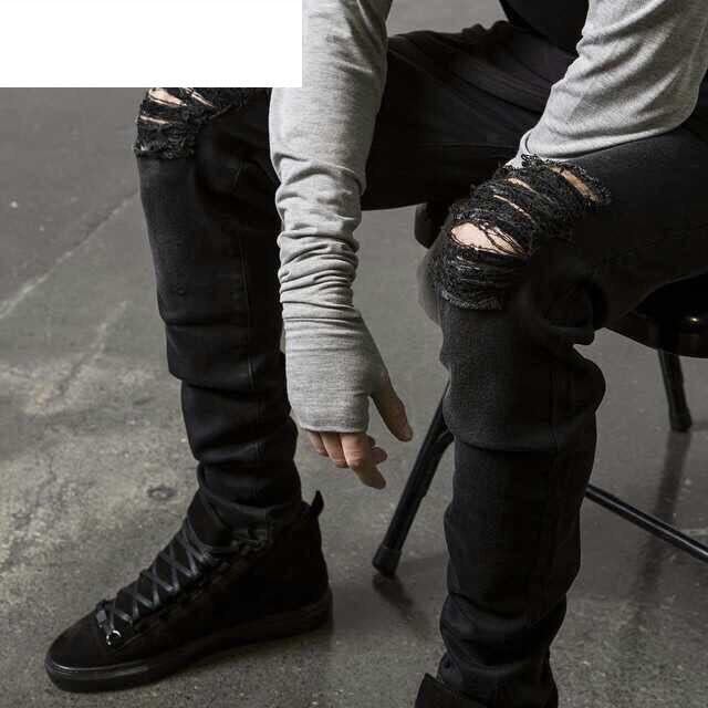 Designer Black Ripped Torn Jeans