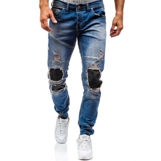 Herre Jeans Hip Hop Vasket Mænd Skinny Hole Jean