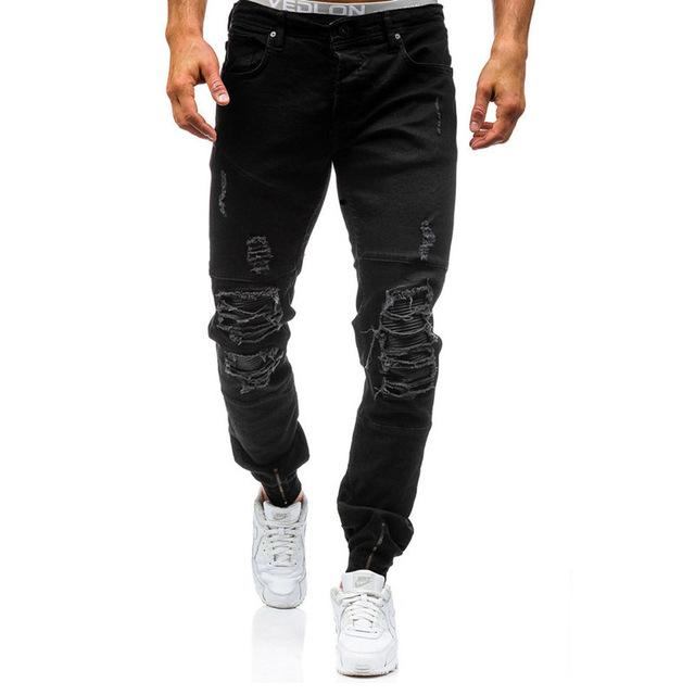 Herre Jeans Hip Hop Vasket Mænd Skinny Hole Jean