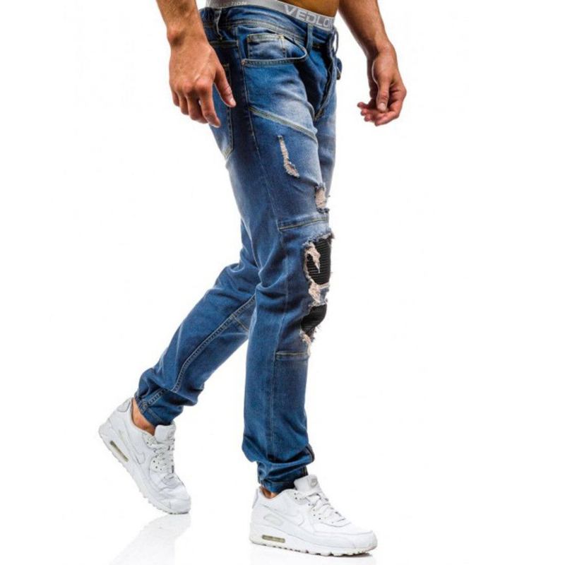 Herre Jeans Hip Hop Vasket Mænd Skinny Hole Jean