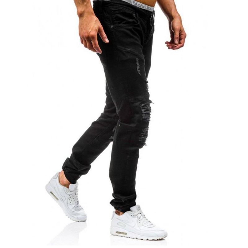 Herre Jeans Hip Hop Vasket Mænd Skinny Hole Jean