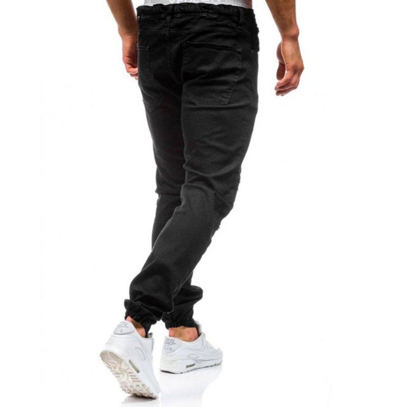 Herre Jeans Hip Hop Vasket Mænd Skinny Hole Jean