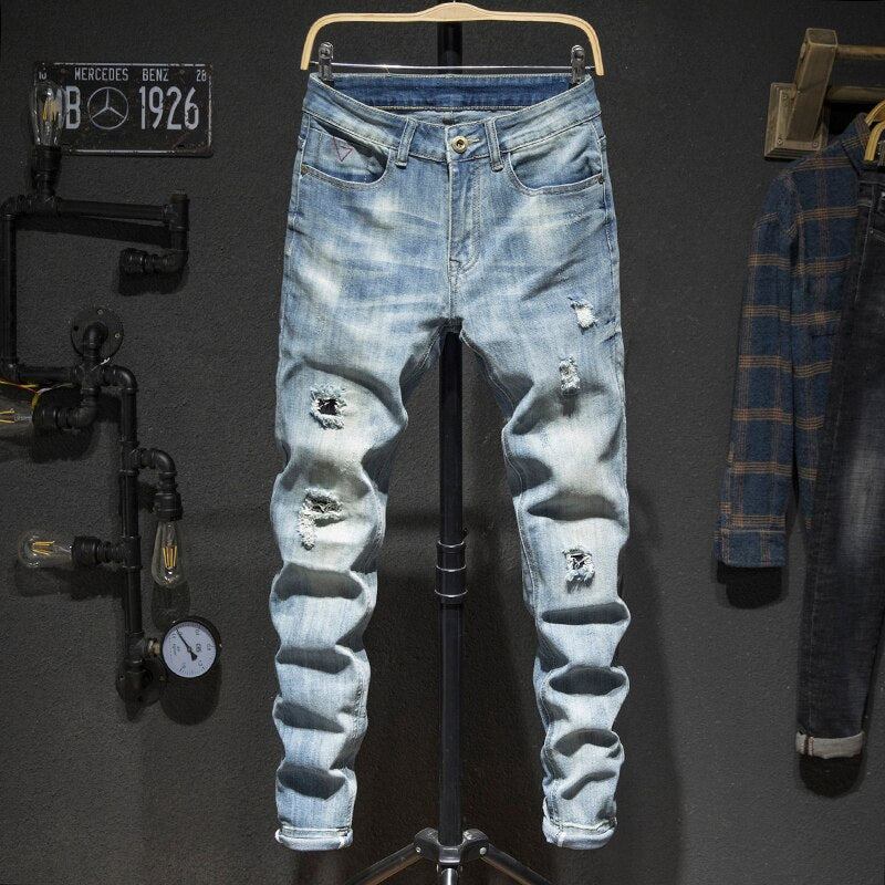 Herre Jeans Rippede Retro Streetwear-jeans