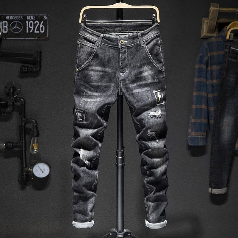 Herre Jeans Slim Fit Distressed Streetwear-jeans