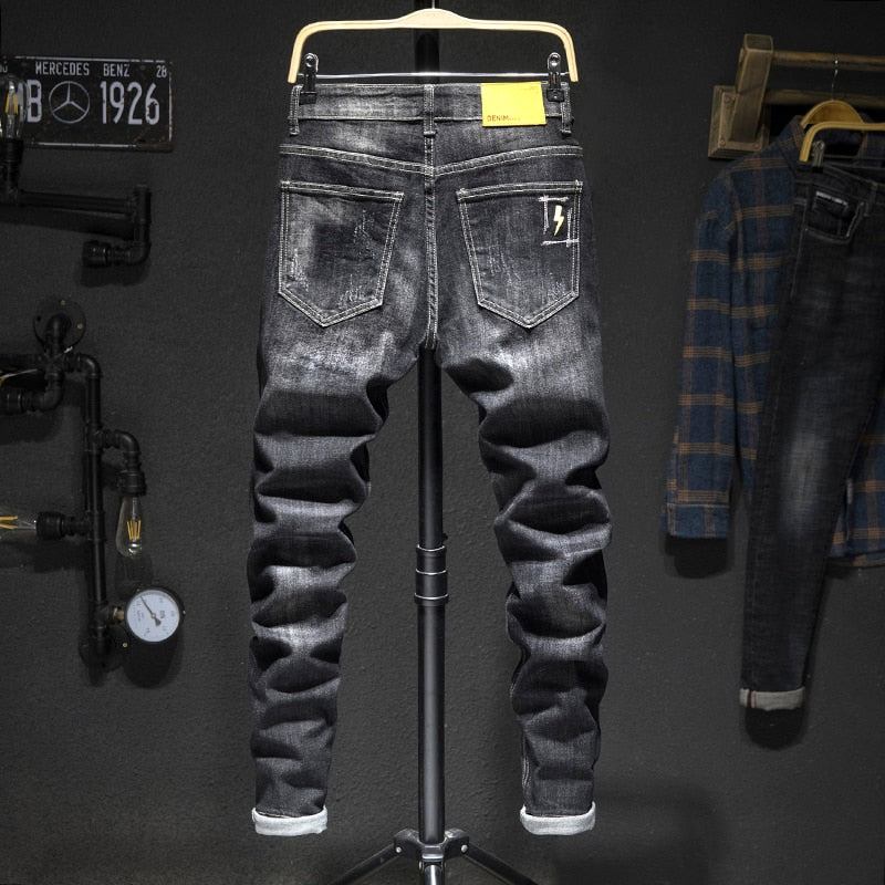 Herre Jeans Slim Fit Distressed Streetwear-jeans