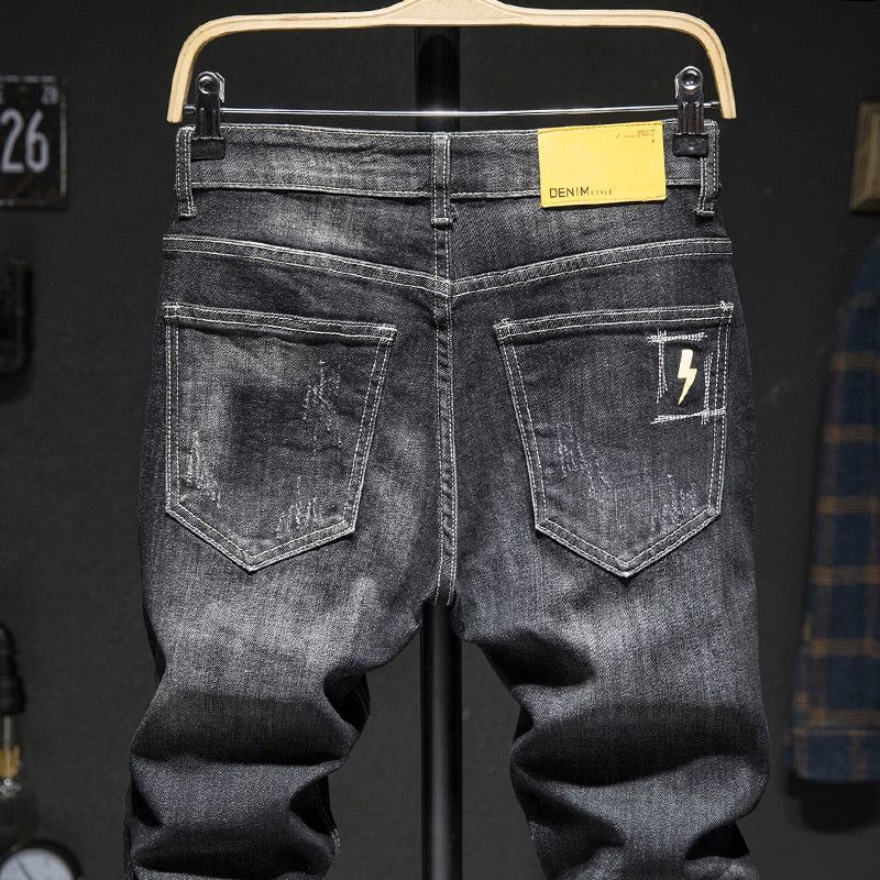 Herre Jeans Slim Fit Distressed Streetwear-jeans