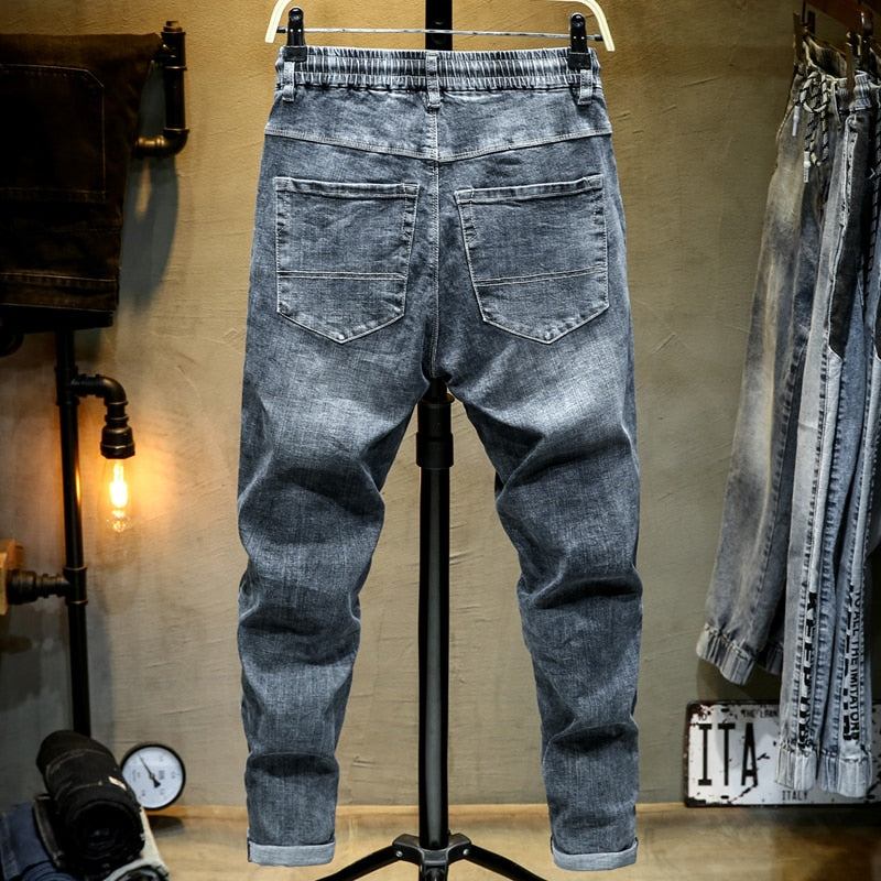 Jeans Herre Fritidsjeans Med Lappet Elastisk Talje