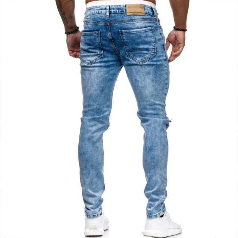 Rippede Jeans Herre I Europæisk Amerikansk Stil