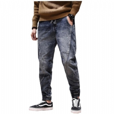 Ruched Leisure Jeans Herre Med Elastisk Talje