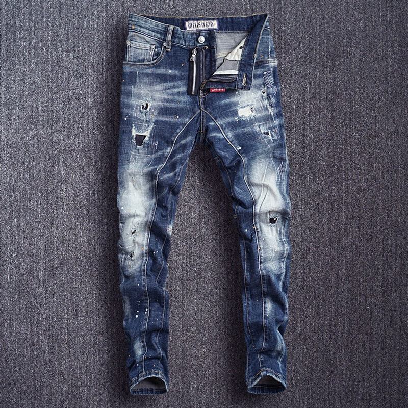 Slim Fit Splejset Designer Rippede Jeans