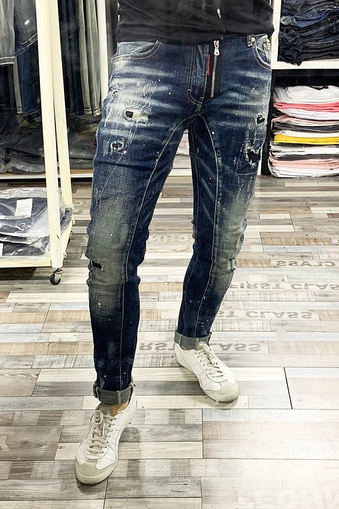 Slim Fit Splejset Designer Rippede Jeans