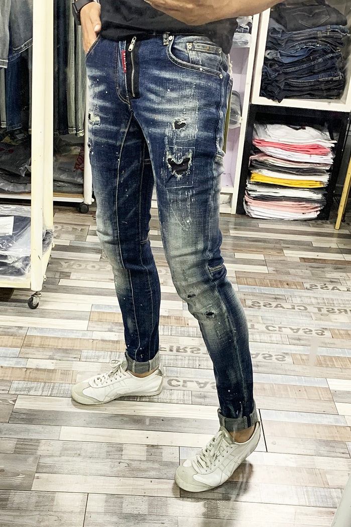 Slim Fit Splejset Designer Rippede Jeans