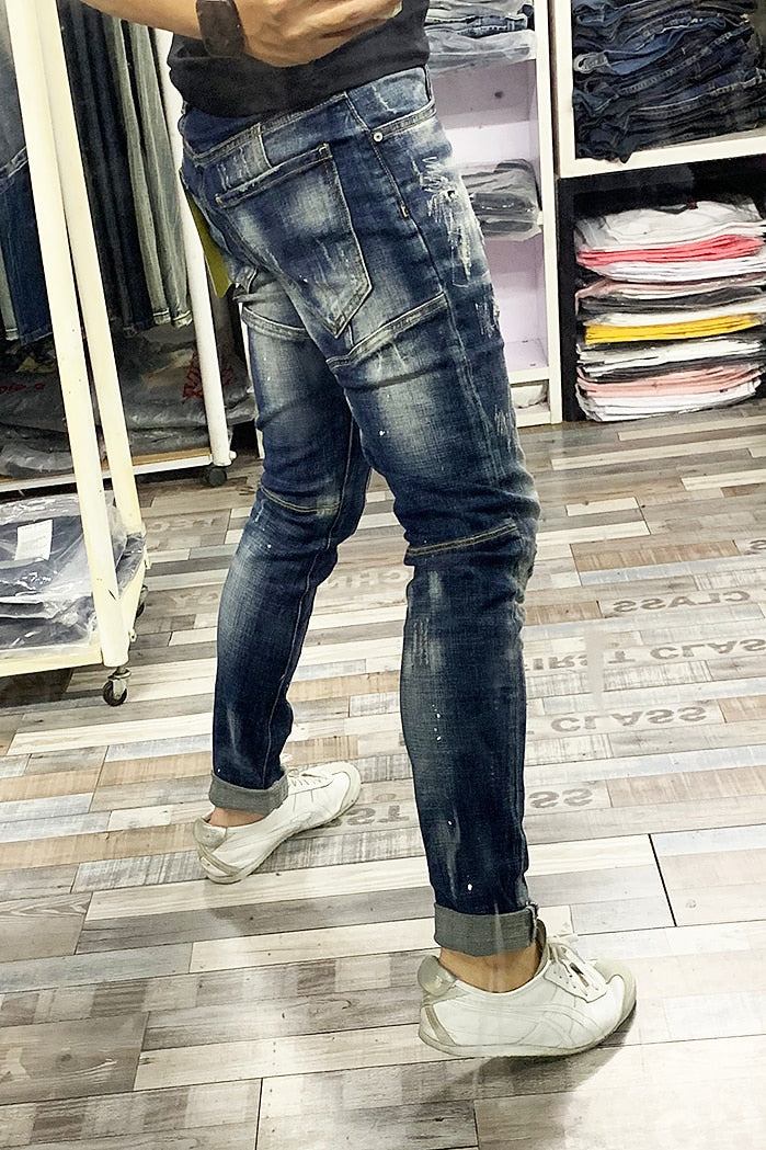 Slim Fit Splejset Designer Rippede Jeans