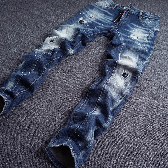 Slim Fit Splejset Designer Rippede Jeans